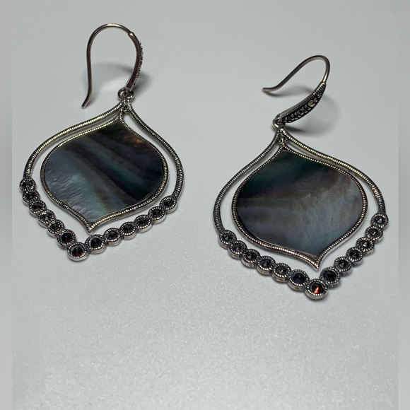 Silpada RARE HTF Sterling & Abalone w/Marcasite CONTOUR Drop Earrings - Picture 10 of 16